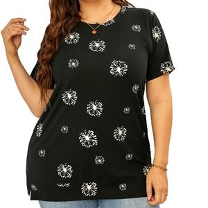 BLACK WITH WHITE DANDELIONS SOFT CHIC PULLOVER TOP SIZE 2X 18-20